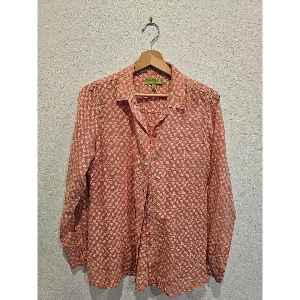 Sigrid Olsen peach print buttoned down sz 6